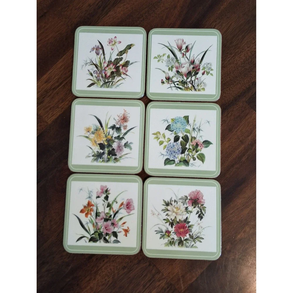 Pimpernel De Luxe Coasters Set of 6 Floral Botanical Cork Back Made in England